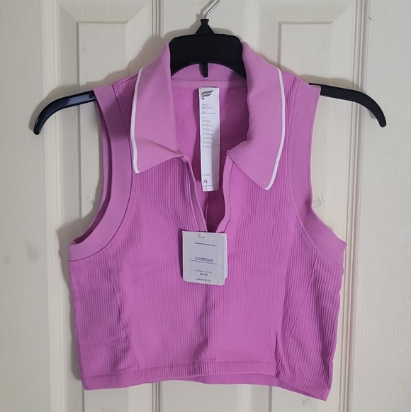Fabletics Pink Ribbed Seamless Cropped Tank - Picture 4 of 6